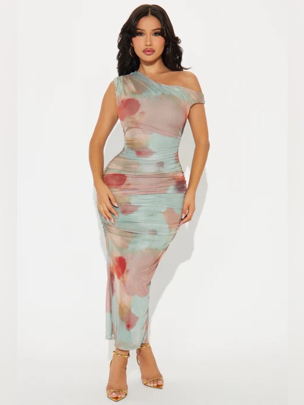 Fashion Nova One-Shoulder Love Letters Midi Dress - Mint & Blush